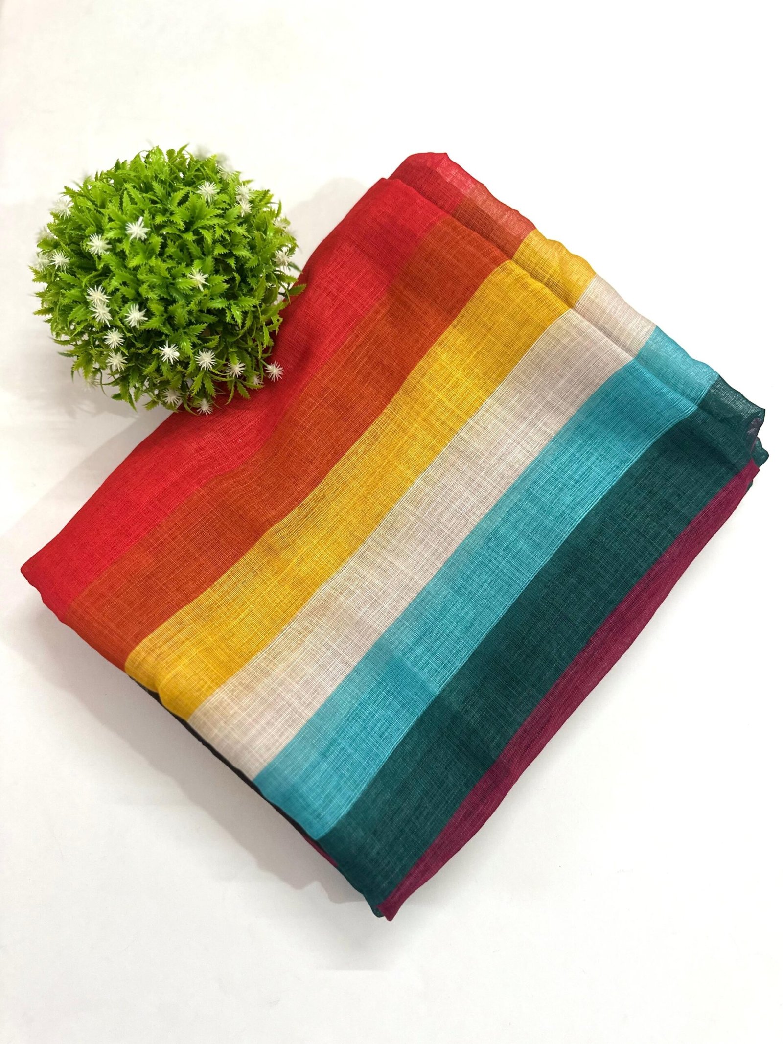 DLS001D2 RAINBOW-LINEN SAREE - Image 1