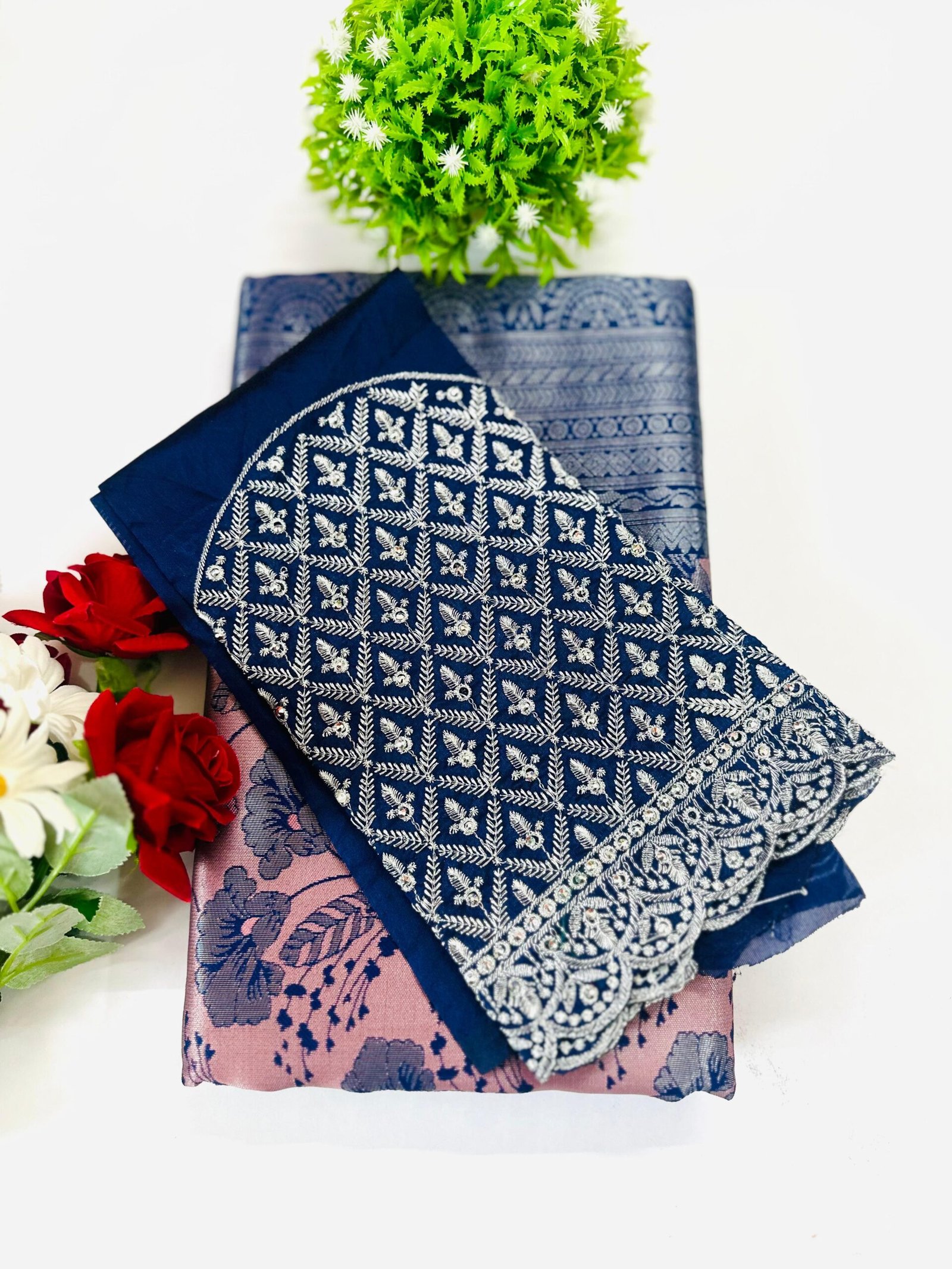 ENT005A BARFI SILK SAREE WITH BLOUSE - Image 1