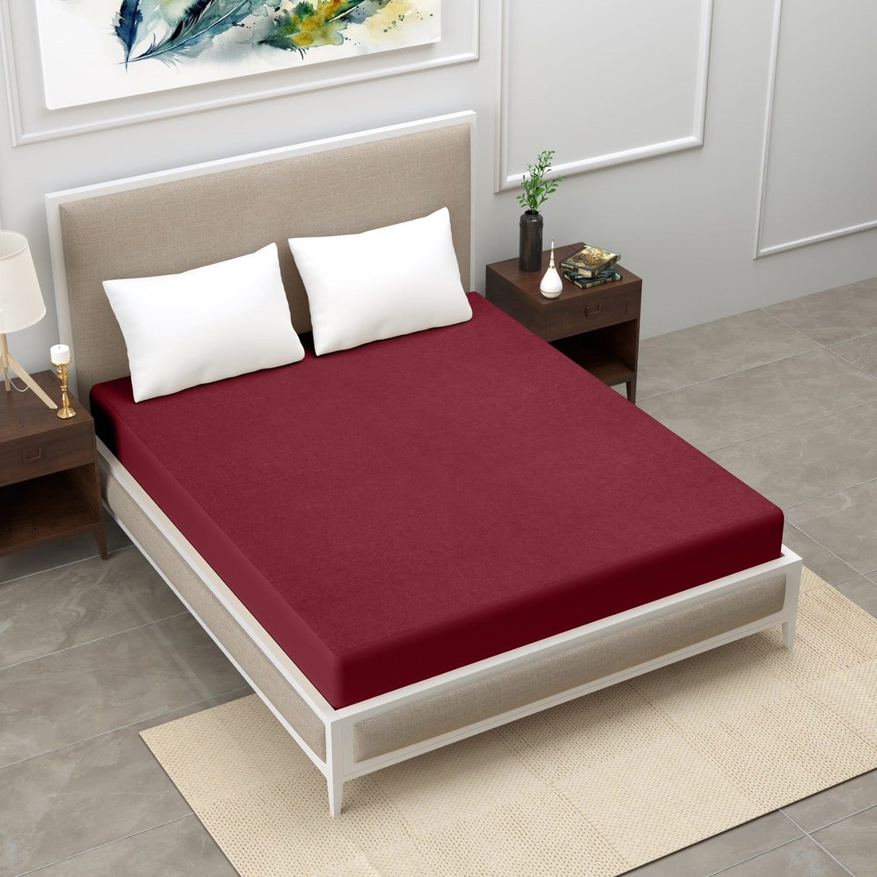 GSMPT72 (10)MAROON 100% Waterproof Premium Cotton Feel Mattress Protector King Size 78×72 Inch|Ultra Soft Breathable & Fitted Bed Protector Terry Cover Double Bed - Image 1