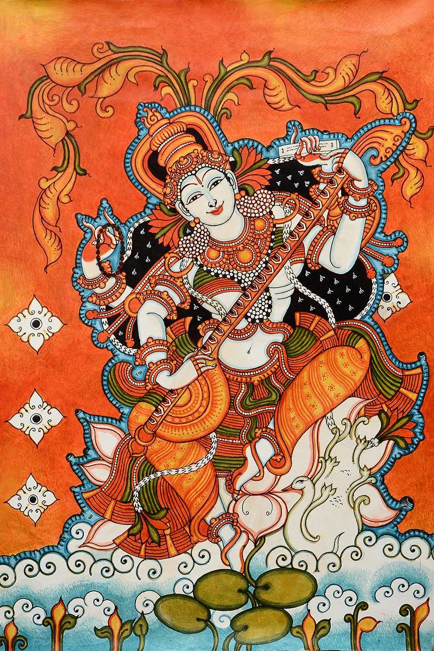 mural_painting_225 Mural painting of Goddess Saraswati - Image 1