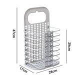 Wall Mounted Hanging Mesh Laundry Basket Toiletry Organization Washing Bin Home Portable Magic Sticker Plastic Laundry Hamper Bag for Bathroom Bedroom Dirty Clothes - Image 2