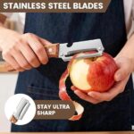 2 in 1 Stainless Steel Vegetable Peeler with Wooden Handle - Image 2