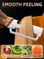 2 in 1 Stainless Steel Vegetable Peeler with Wooden Handle - Image 4