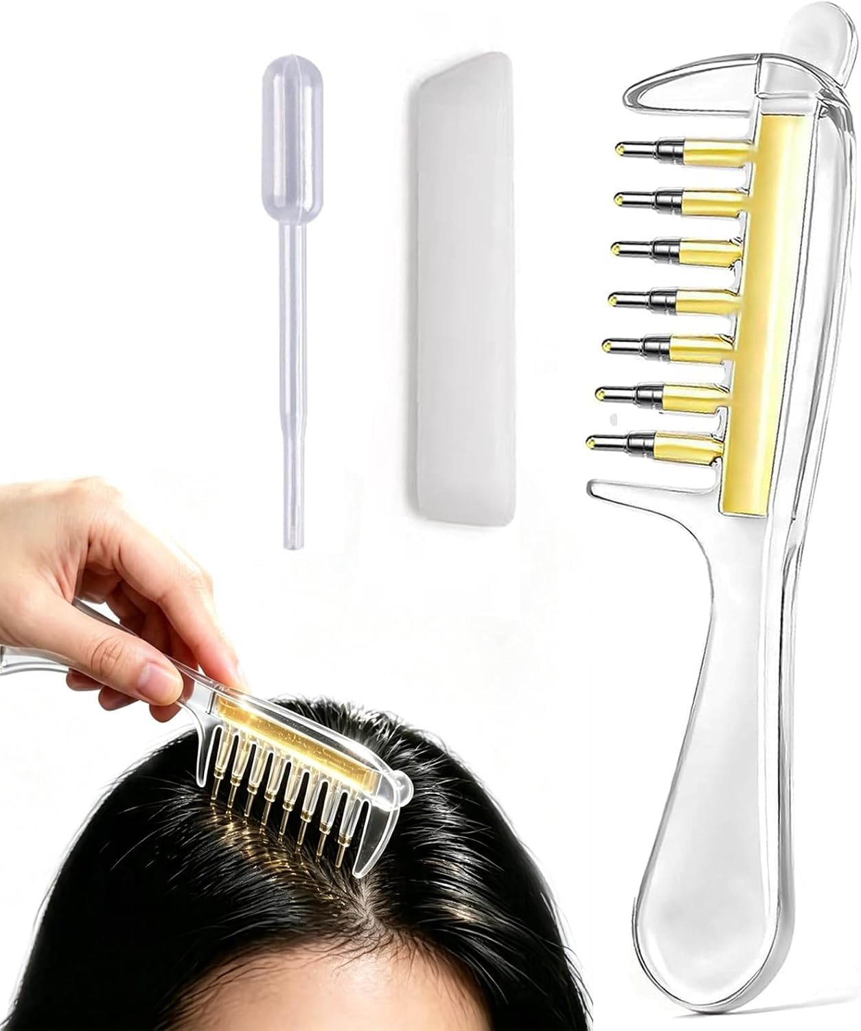 New Hair Oil Applicator Comb, Refillable Scalp Massager & Liquid Dispenser with Storage Base, Even Oil Distribution Tool for All Hair Types & Growth Routines (Clear) - Image 1